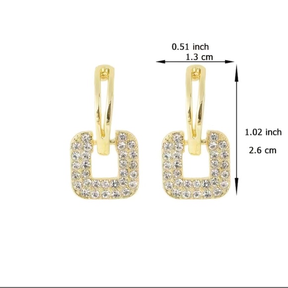 🆕❗️ Square Inlaid Rhinestones Drop Dangle Earrings Temperament Jewelry - Picture 5 of 6